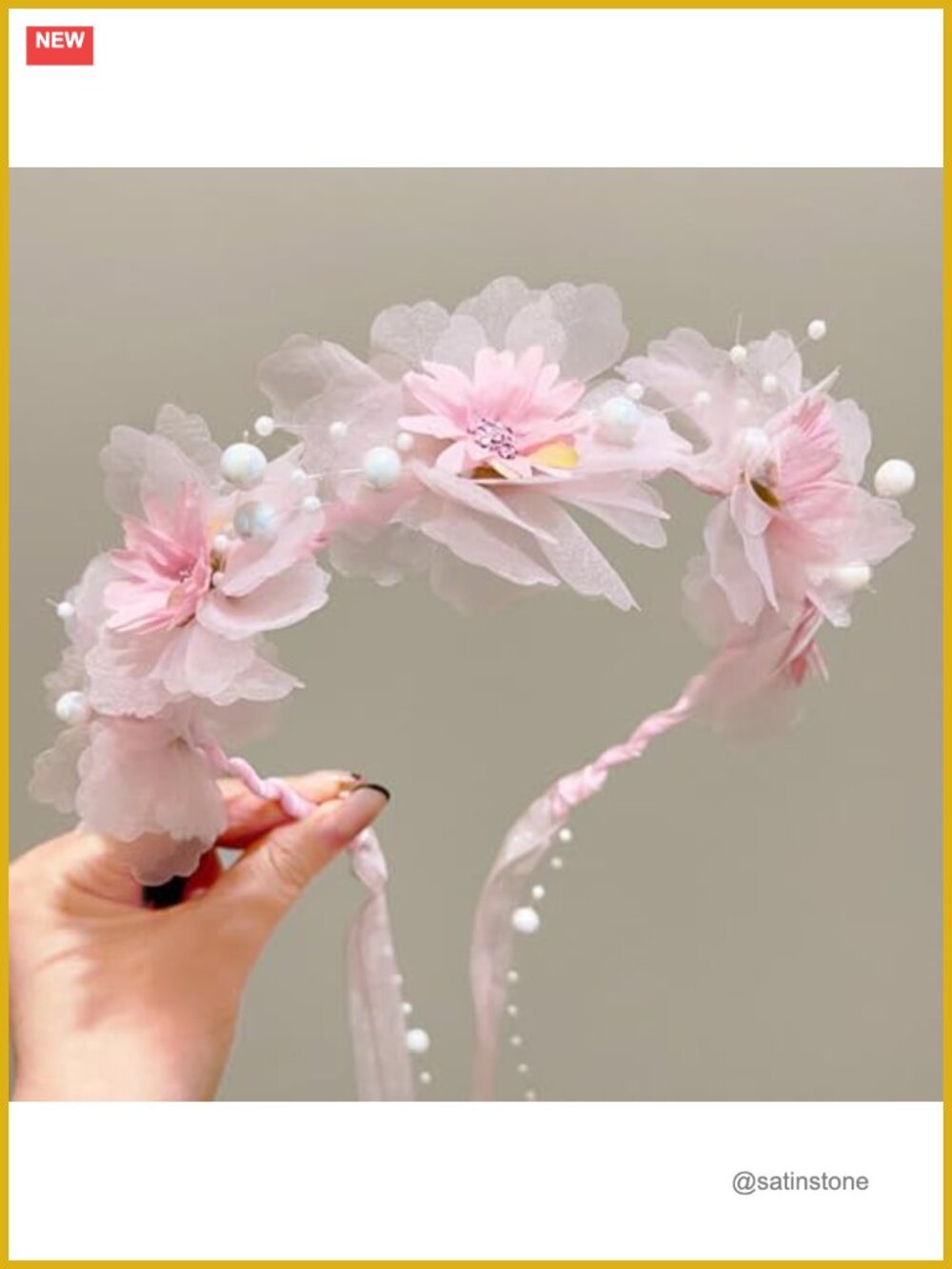 Adjustable Floral Garland Headband Polyester Hair Accessory for Weddings